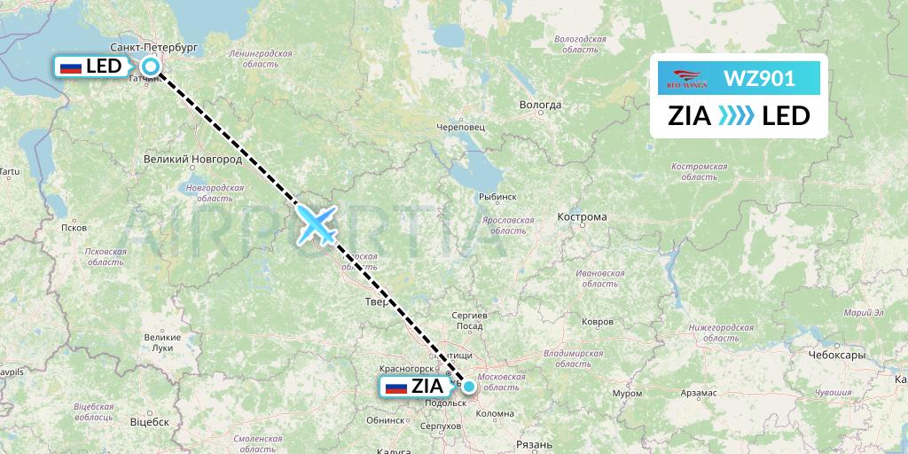 WZ901 Red Wings Flight Map: Moscow to St. Petersburg