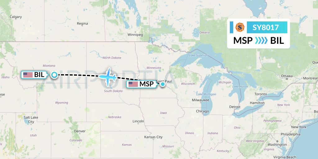SY8017 Sun Country Airlines Flight Map: Minneapolis to Billings