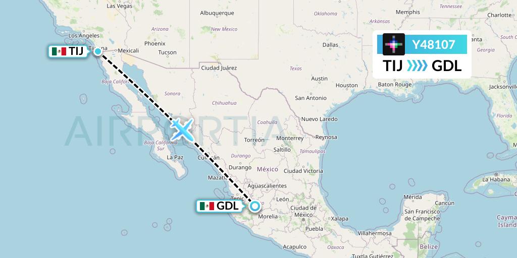 Y48107 Volaris Flight Map: Tijuana to Guadalajara