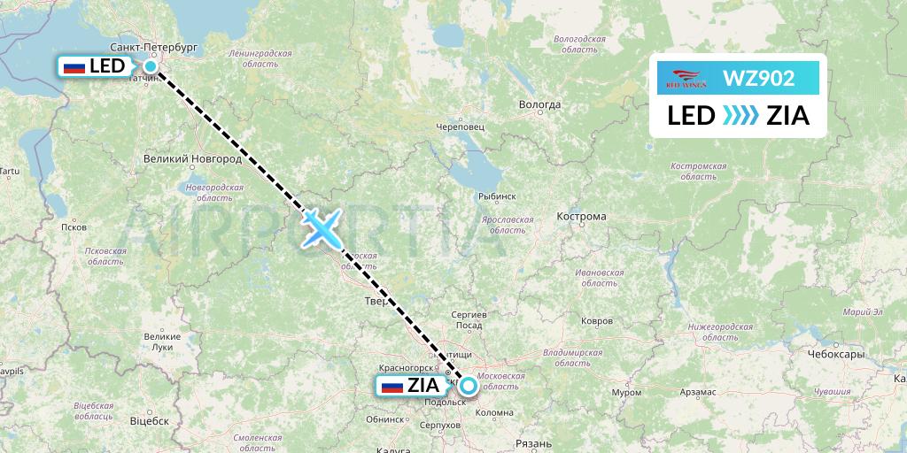 WZ902 Red Wings Flight Map: St. Petersburg to Moscow