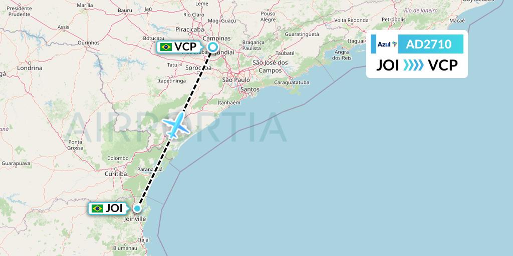 AD2710 Azul Brazilian Airlines Flight Map: Joinville to Campinas