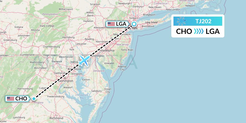 TJ202 Tradewind Aviation Flight Map: Charlottesville to New York