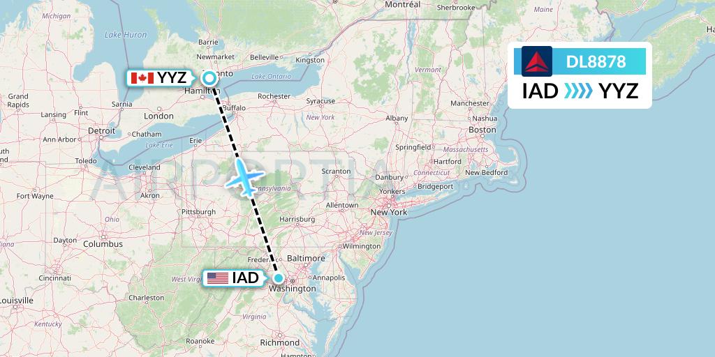 DL8878 Delta Air Lines Flight Map: Washington to Toronto