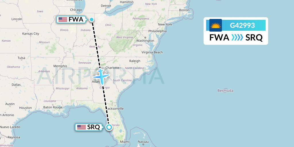 G42993 Allegiant Air Flight Map: Fort Wayne to Sarasota