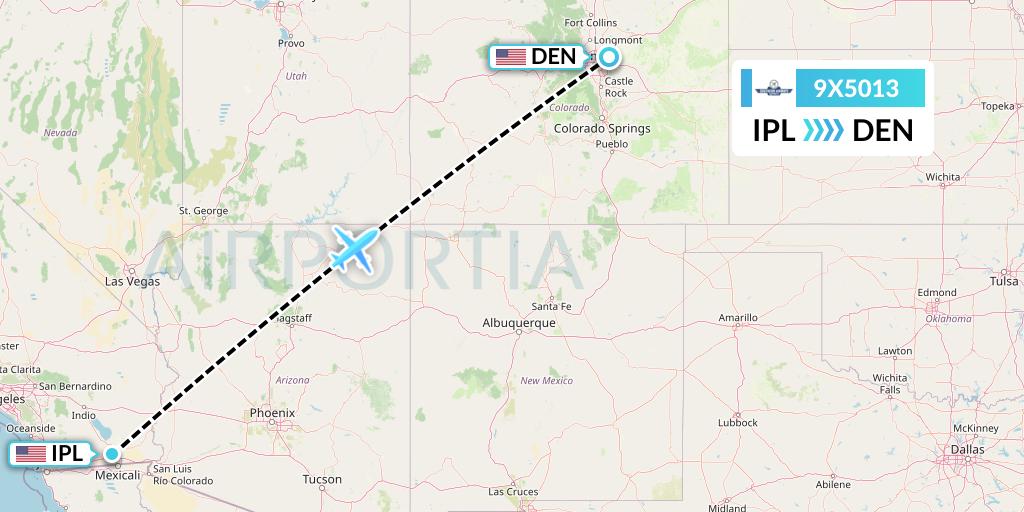 9X5013 Southern Airways Express Flight Map: Imperial to Denver