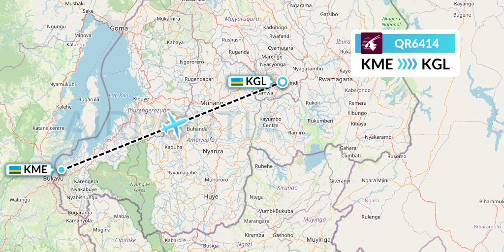 QR6414 Qatar Airways Flight Map: Kamembe to Kigali