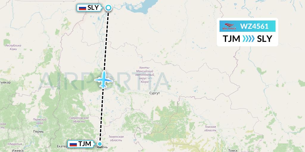 WZ4561 Red Wings Flight Map: Tyumen to Salekhard