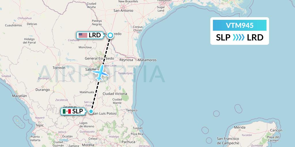 VTM945 Aeronaves TSM Flight Map: San Luis Potosi to Laredo