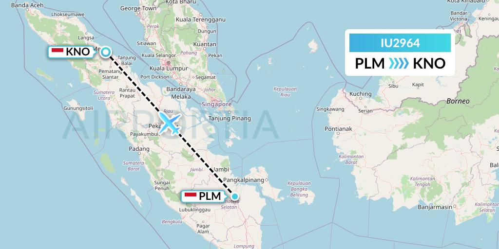 IU2964 Pt. Super Air Jet Flight Map: Palembang to Medan