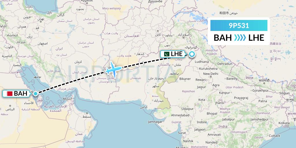 9P531 Fly Jinnah Flight Map: Bahrain to Lahore