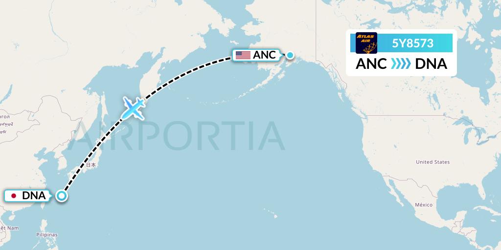 5Y8573 Atlas Air Flight Map: Anchorage to Japan