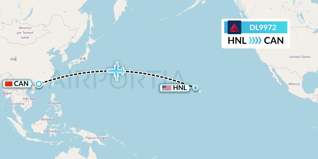 DL9972 Delta Air Lines Flight Map: Honolulu to Guangzhou
