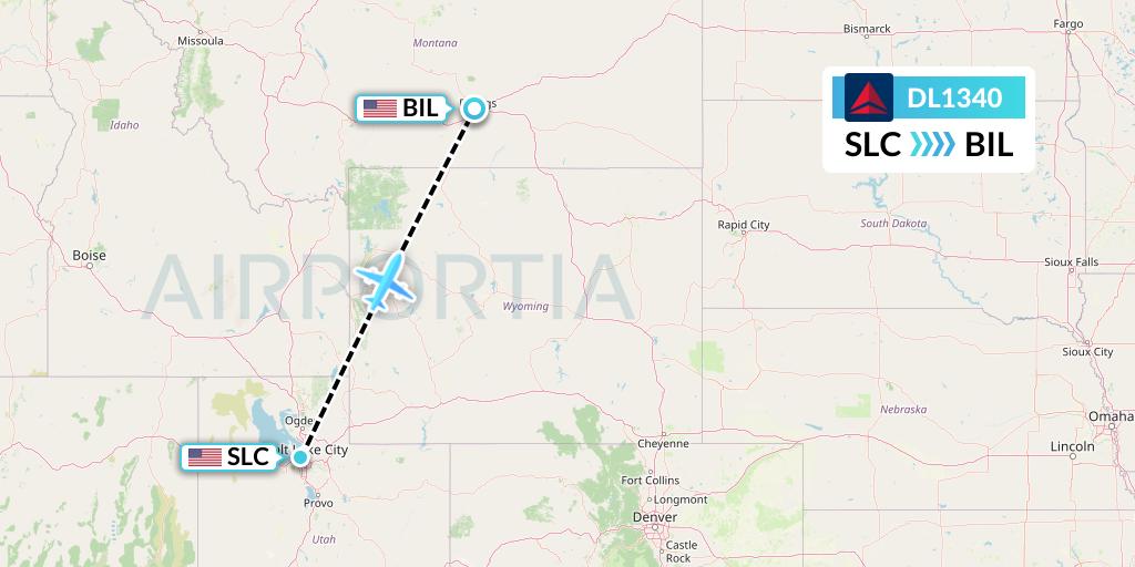 DL1340 Delta Air Lines Flight Map: Salt Lake City to Billings
