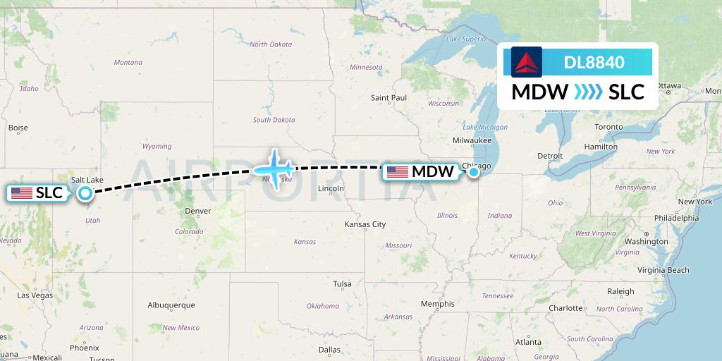 DL8840 Delta Air Lines Flight Map: Chicago to Salt Lake City