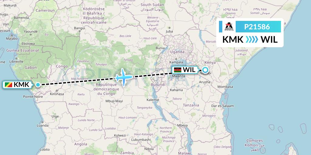P21586 Airkenya Express Flight Map: Makabana to Nairobi
