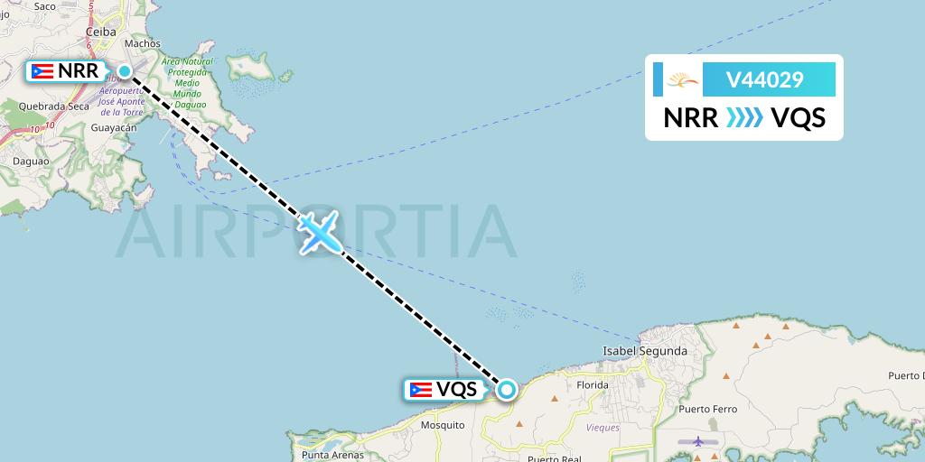 V44029 Vieques Air Link Flight Map: Ceiba to Vieques