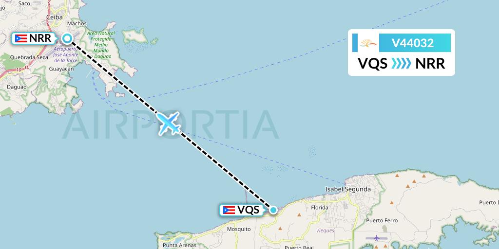 V44032 Vieques Air Link Flight Map: Vieques to Ceiba
