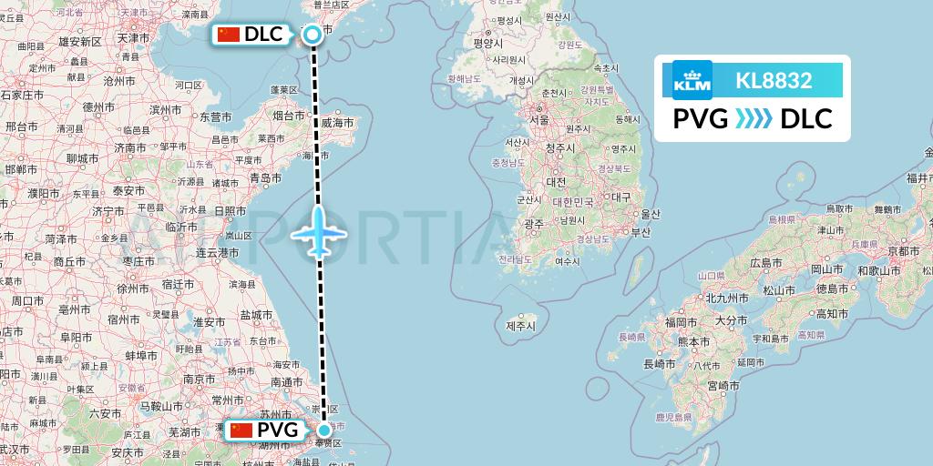 KL8832 KLM Flight Map: Shanghai to Dalian
