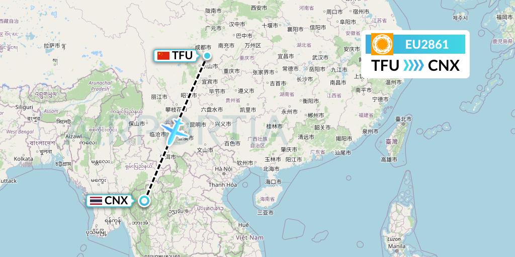 EU2861 Chengdu Airlines Flight Map: Chengdu to Chiang Mai