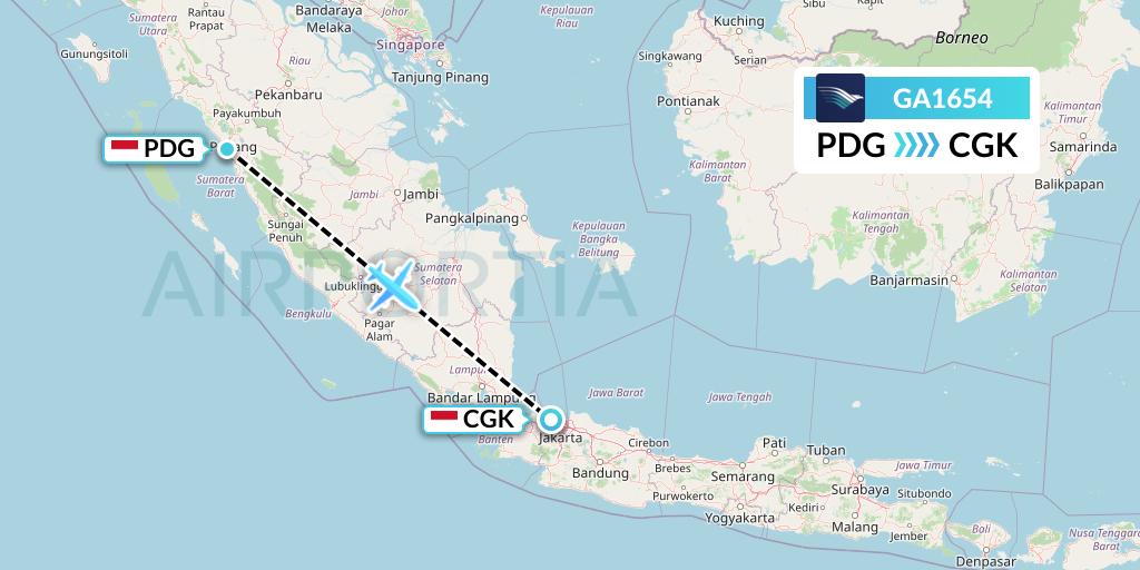 GA1654 Garuda Indonesia Flight Map: Padang to Jakarta