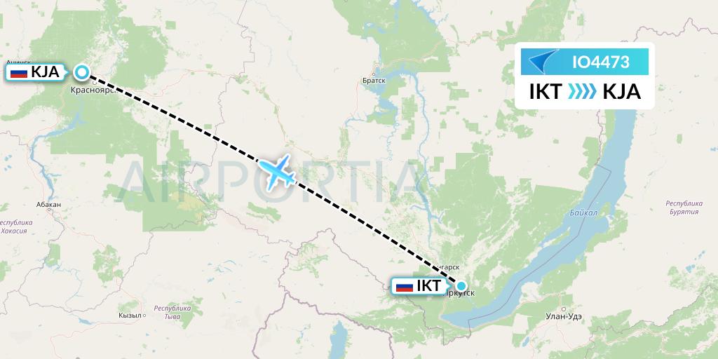 IO4473 IrAero Flight Map: Irkutsk to Krasnoyarsk