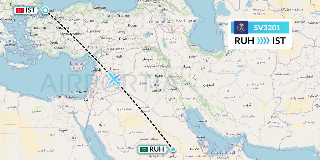 SV3201 Saudi Arabian Airlines Flight Map: Riyadh to Istanbul