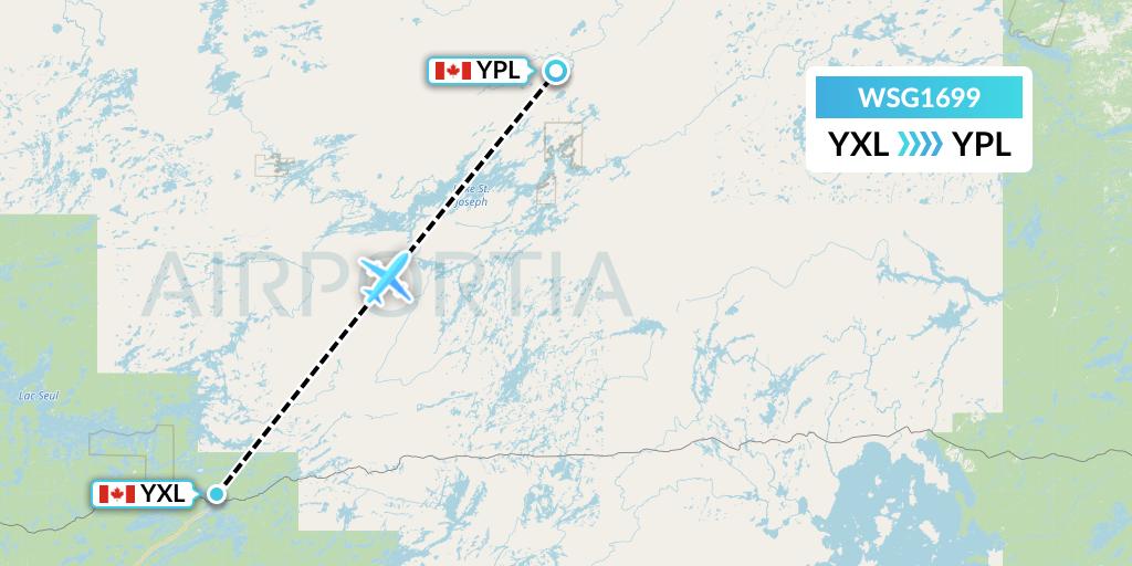 WSG1699 Wasaya Airways Flight Map: Sioux Lookout to Pickle Lake