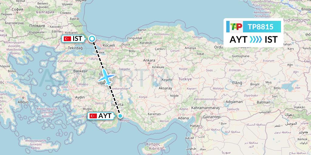 TP8815 TAP Portugal Flight Map: Antalya to Istanbul
