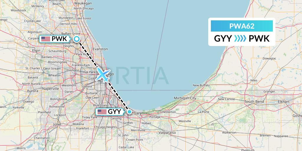 PWA62 Priester Aviation Flight Map: Gary to Chicago