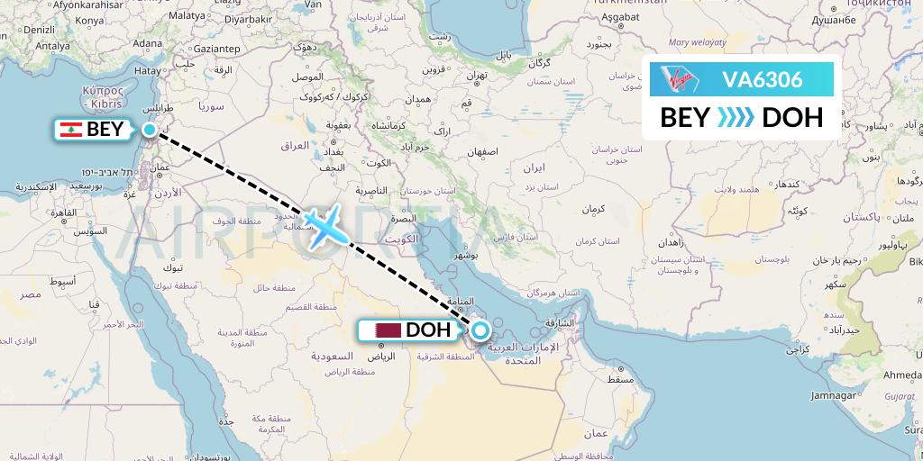 VA6306 Virgin Australia Flight Map: Beirut to Doha