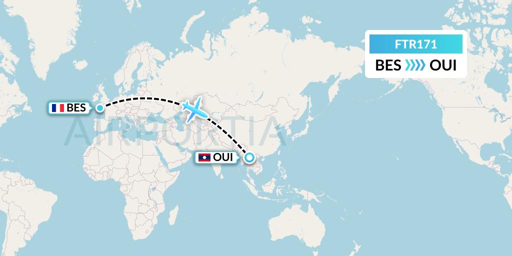 FTR171 Finist'Air Flight Map: Brest to Laos