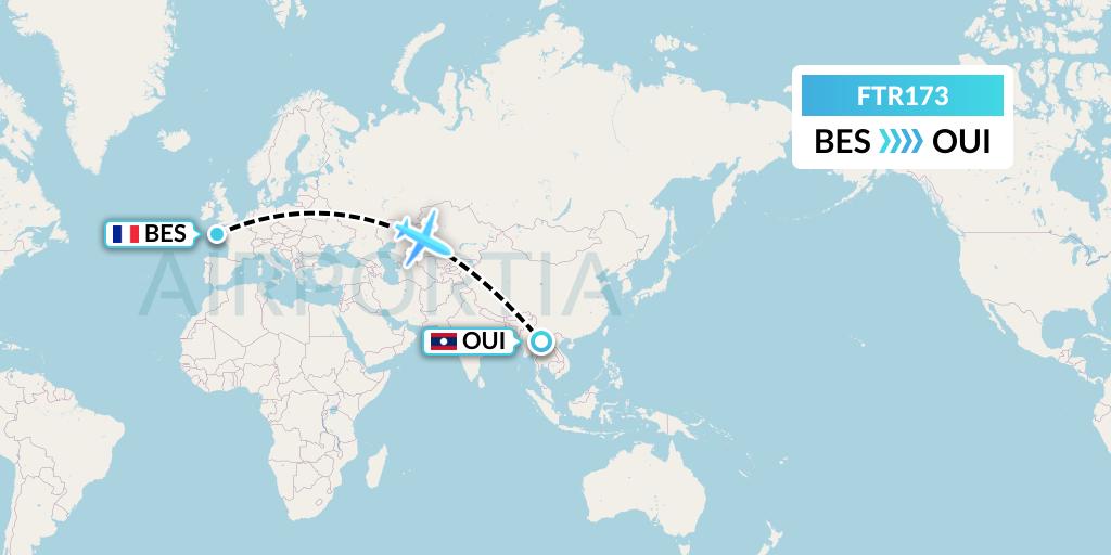 FTR173 Finist'Air Flight Map: Brest to Laos