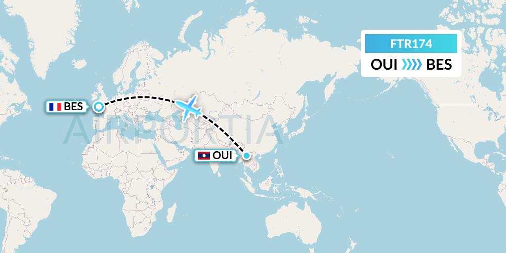 FTR174 Finist'Air Flight Map: Laos to Brest