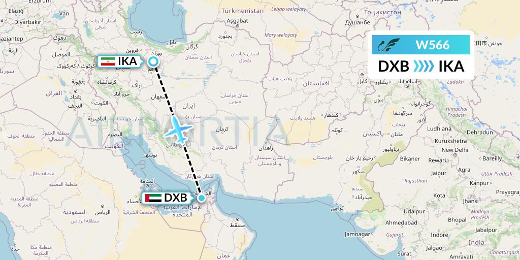 W566 Mahan Air Flight Map: Dubai to Tehran