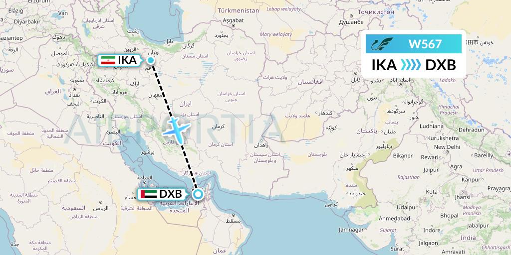 W567 Mahan Air Flight Map: Tehran to Dubai
