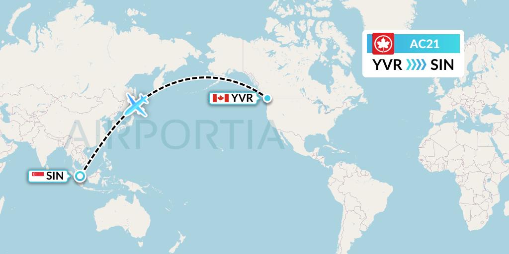 AC21 Air Canada Flight Map: Vancouver to Singapore