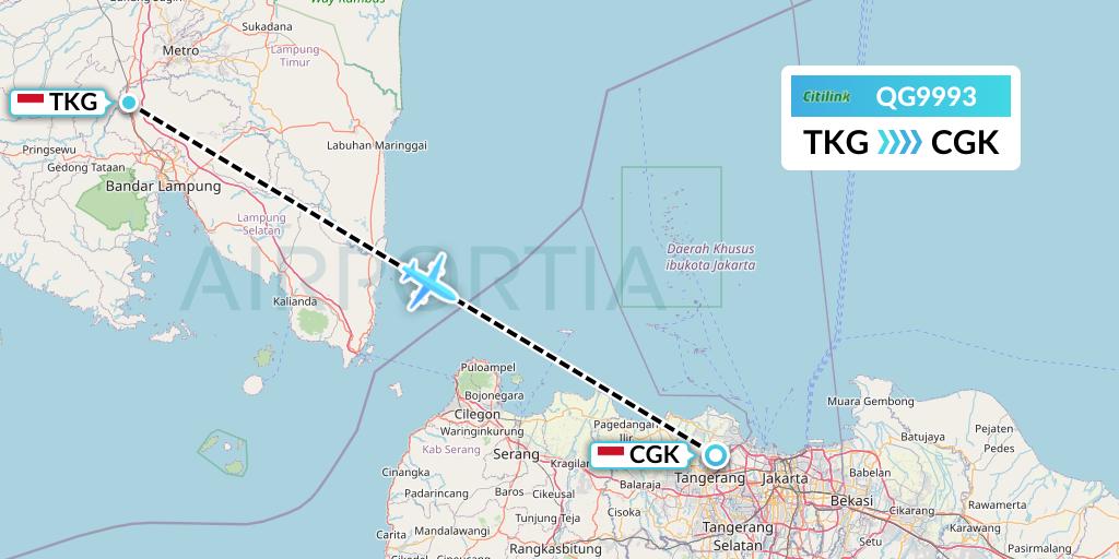 QG9993 Citilink Flight Map: Bandar Lampung to Jakarta