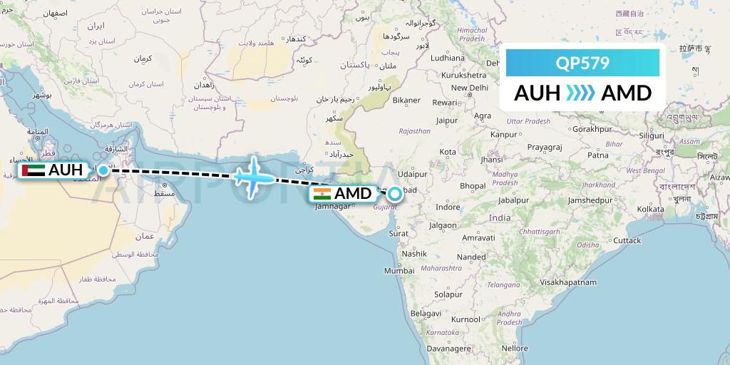 QP579 Akasa Air Flight Map: Abu Dhabi to Ahmedabad