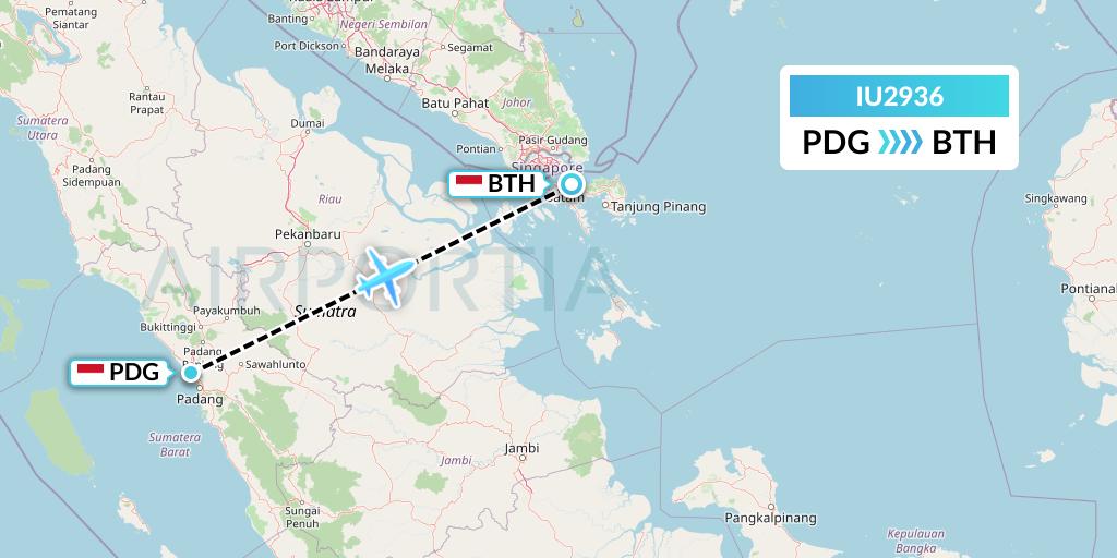 IU2936 Pt. Super Air Jet Flight Map: Padang to Batam