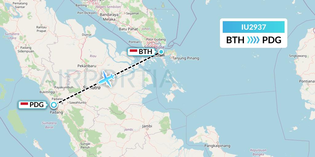 IU2937 Pt. Super Air Jet Flight Map: Batam to Padang