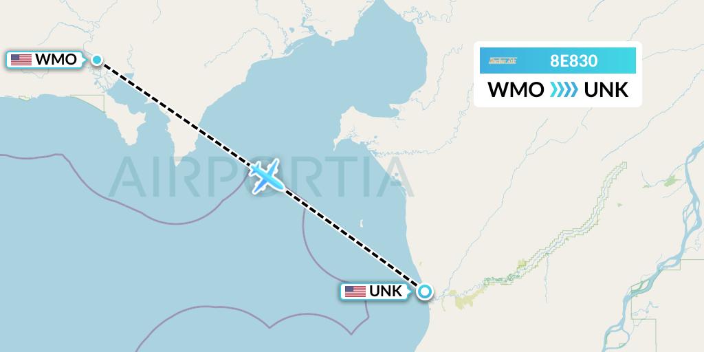 8E830 Bering Air Flight Map: White Mountain to Unalakleet
