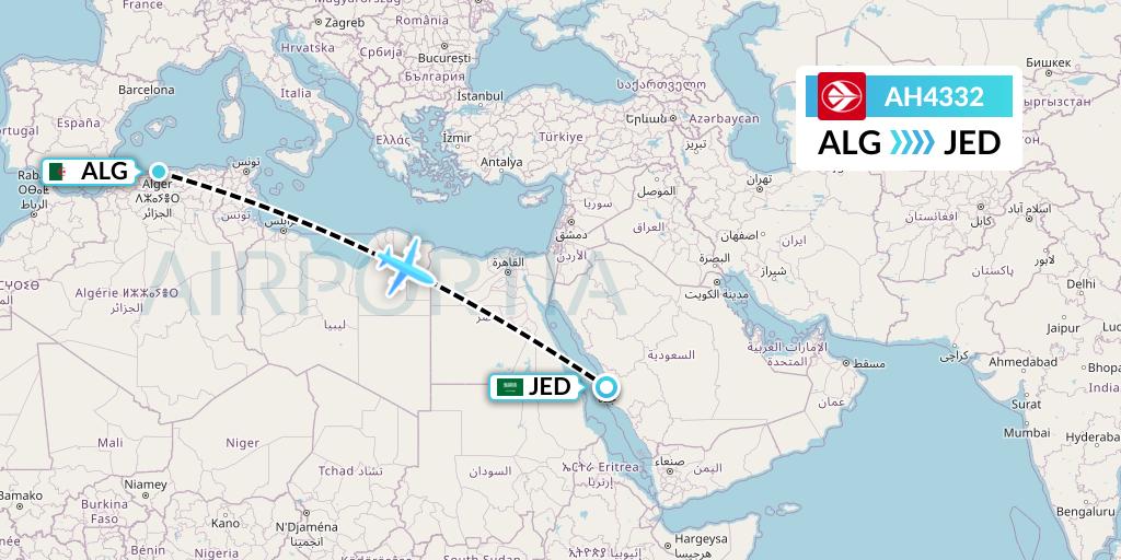 AH4332 Air Algerie Flight Map: Algiers to Jeddah