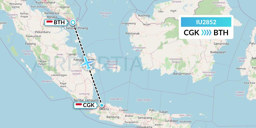 IU2852 Pt. Super Air Jet Flight Map: Jakarta to Batam