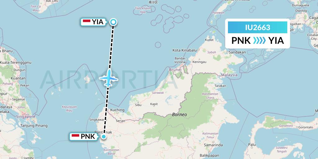 IU2663 Pt. Super Air Jet Flight Map: Pontianak to Yogyakarta