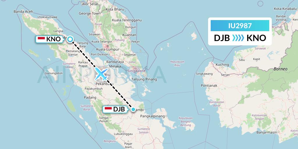 IU2987 Pt. Super Air Jet Flight Map: Jambi to Medan