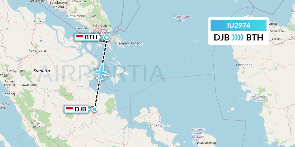 IU2974 Pt. Super Air Jet Flight Map: Jambi to Batam