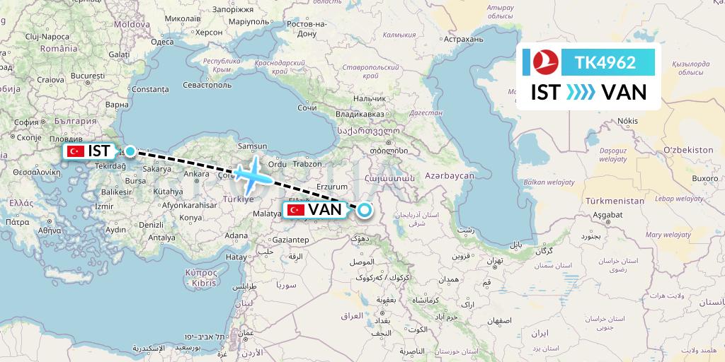 TK4962 Turkish Airlines Flight Map: Istanbul to Van