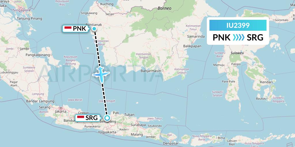 IU2399 Pt. Super Air Jet Flight Map: Pontianak to Semarang