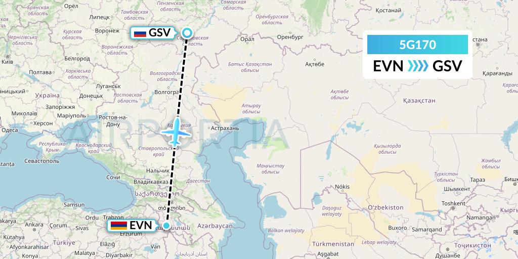 5G170 Shirak Avia Flight Map: Yerevan to Saratov