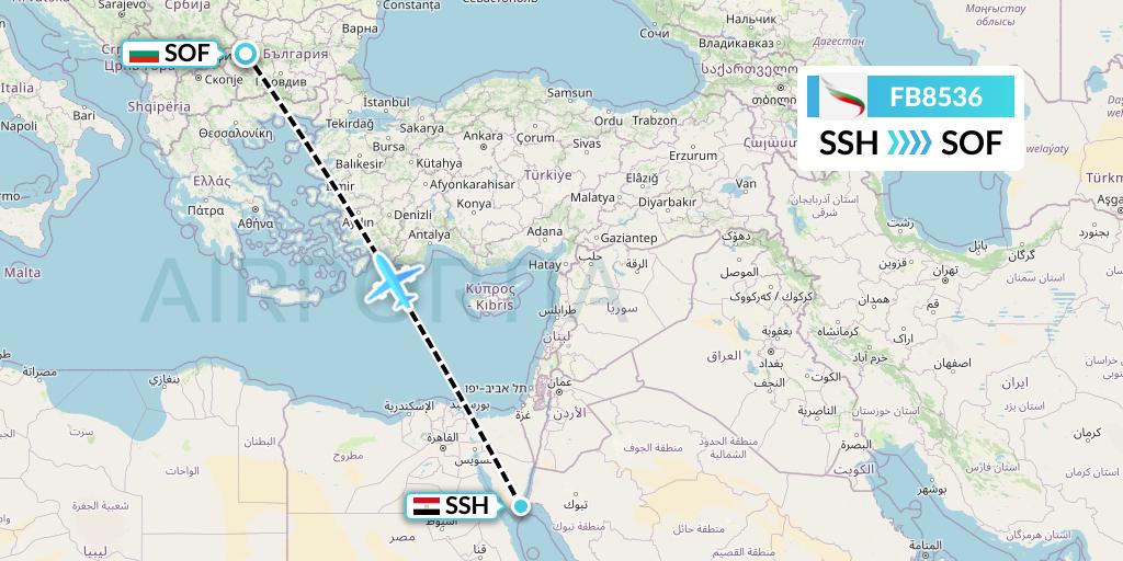FB8536 Bulgaria Air Flight Map: Sharm el-Sheikh to Sofia